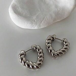 Silver Tone Twisted Hoop Earrings Chunky Rope Hoop Earrings Statement Hoops